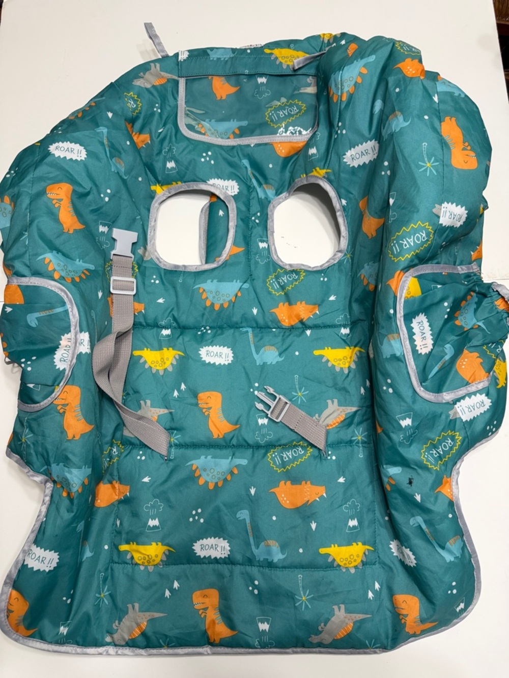 Kids Dinosaur Print Shopping Cart Seat Cover - Teal & Orange
